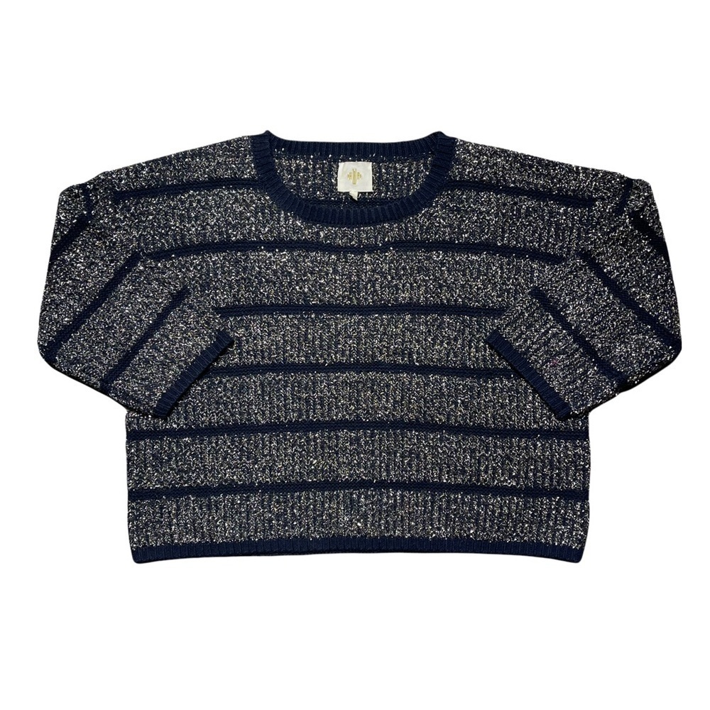 HWR Anthropologie Navy Blue Metallic Crewneck Sweater L